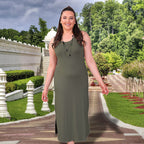 TAMSY Viscose Jersey Dress with Side Slit (Size S,8-10) - Khaki