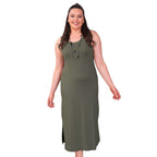 TAMSY Viscose Jersey Dress with Side Slit (Size XXL,24-26) - Khaki