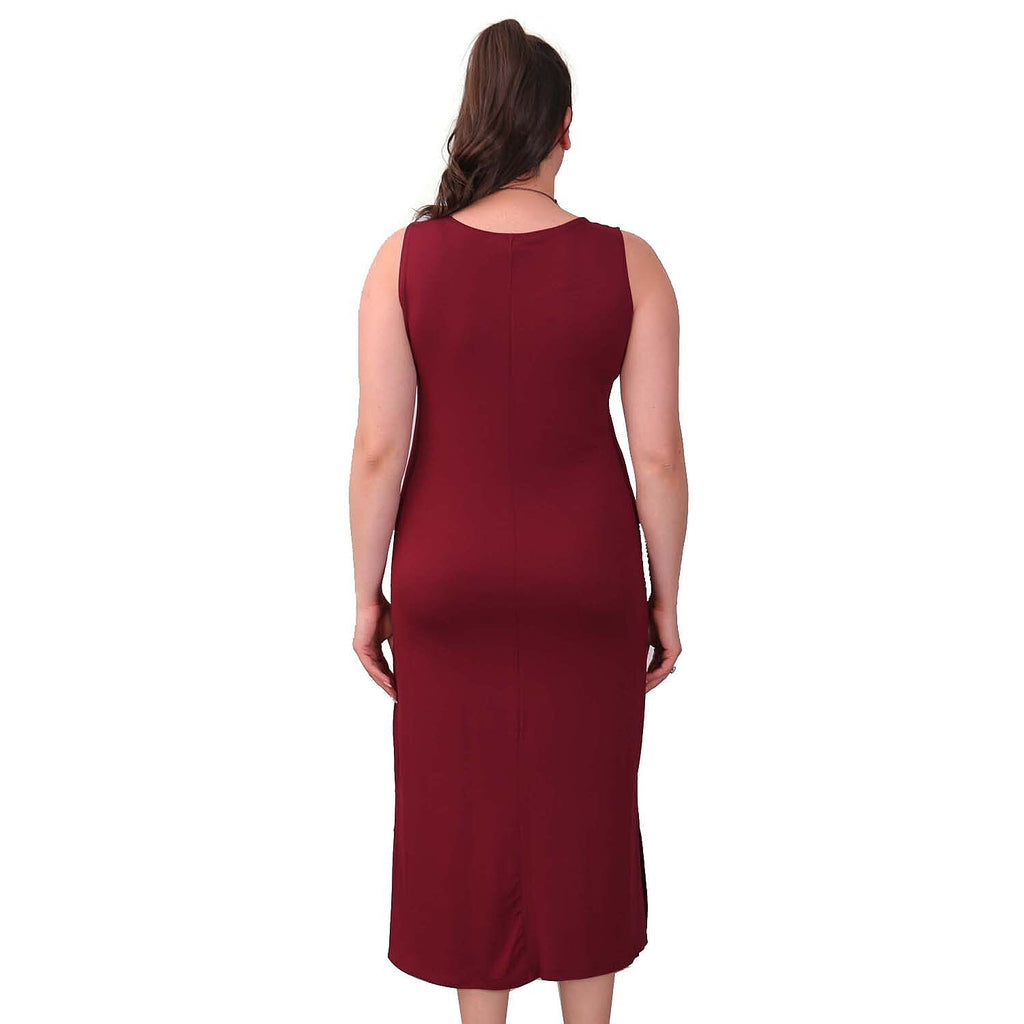 TAMSY Viscose Jersey Dress with Side Slit (Size XL,20-22) - Wine Red