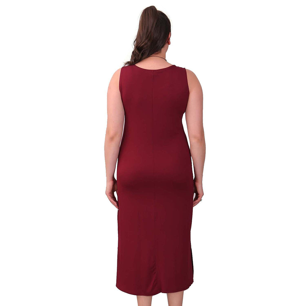 TAMSY Viscose Jersey Dress with Side Slit (Size XXL,24-26) - Wine Red