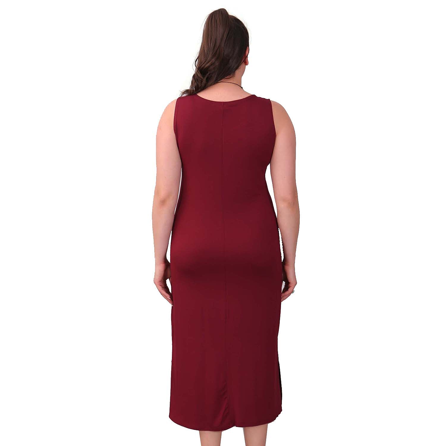 TAMSY Viscose Jersey Dress with Side Slit (Size XXL,24-26) - Wine Red