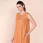 TAMSY 100% Viscose Plain Sleeveless Dress (Size 20) - Orange