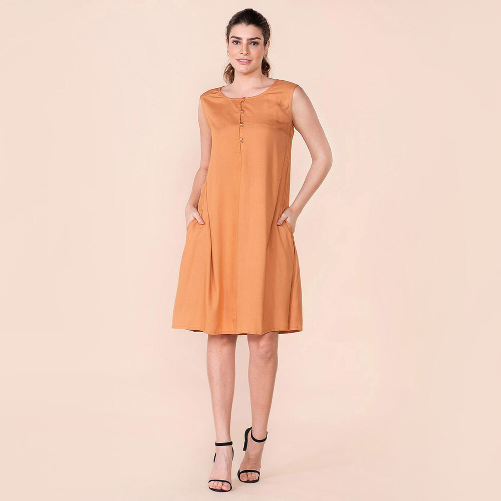 TAMSY 100% Viscose Plain Sleeveless Dress (Size 22) - Orange