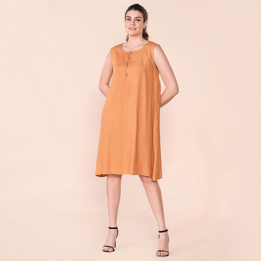TAMSY 100% Viscose Plain Sleeveless Dress (Size 22) - Orange