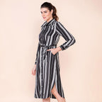 TAMSY Stripe Pattern Crepe Shirt (Size 20) - Black & White