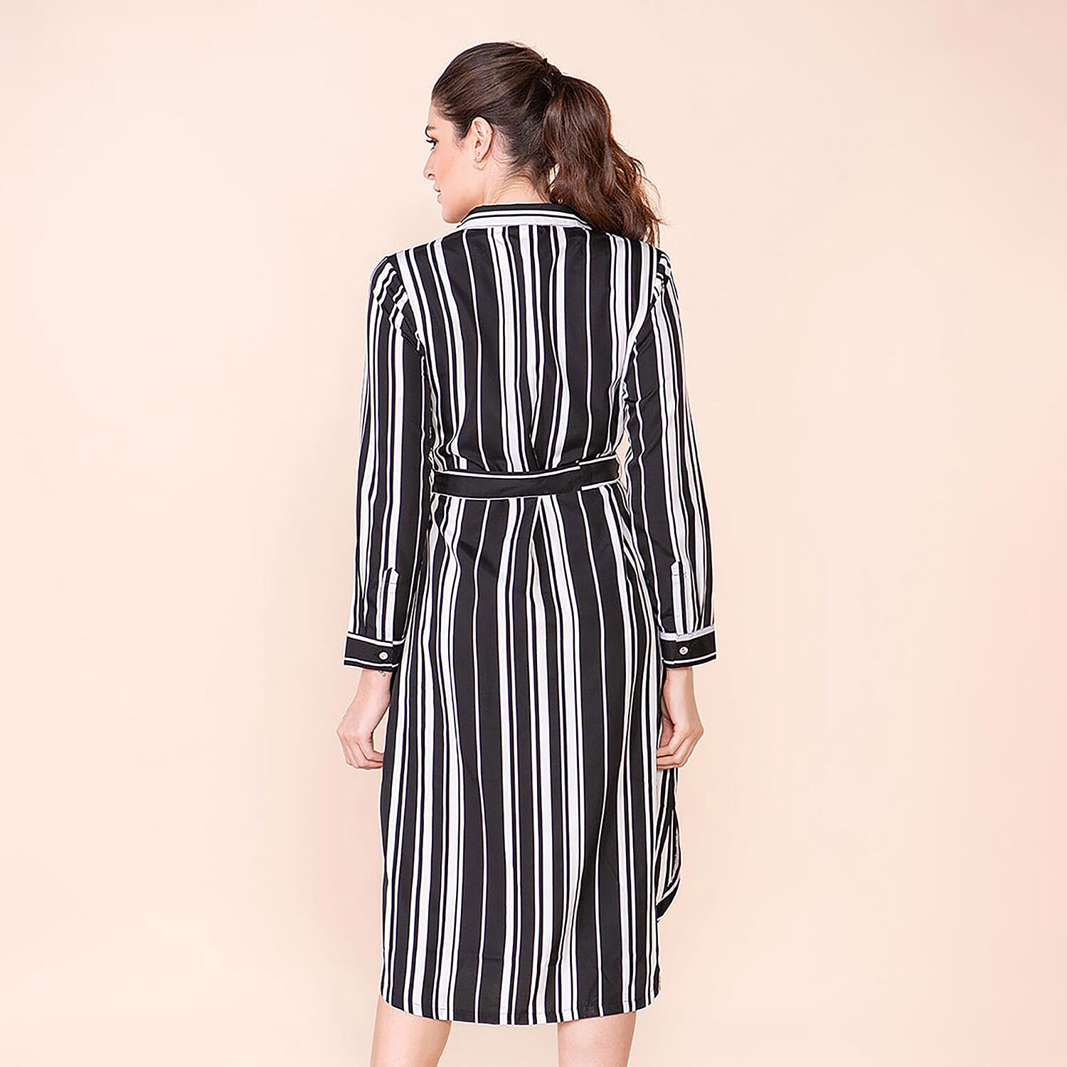 TAMSY Stripe Pattern Crepe Shirt (Size 22) - Black & White