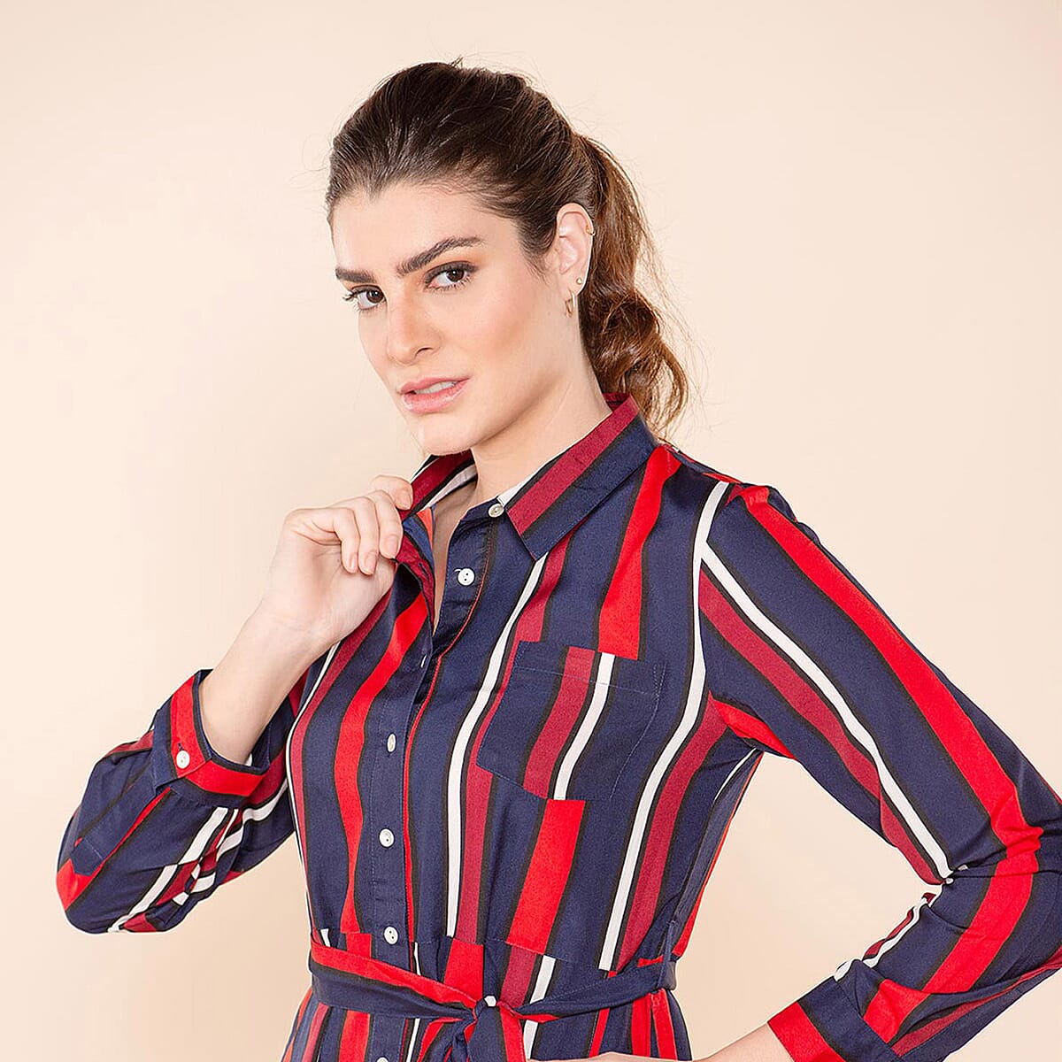 TAMSY American Crepe Shirt (Size 18) -  Black - Red