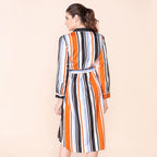 TAMSY Stripe Pattern Crepe Shirt (Size 8) - Black & Brown