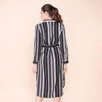 TAMSY Stripe Pattern Crepe Shirt (Size 20) - Black & White