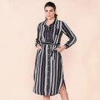 TAMSY Stripe Pattern Crepe Shirt (Size 24) - Black & White
