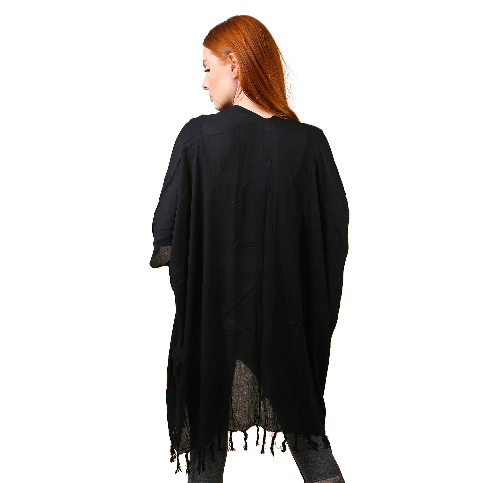 TAMSY Tassel Detailing Womens Kimono (One Size) - Black