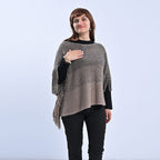 TAMSY Knitted Poncho with Tassel - Beige - Gold