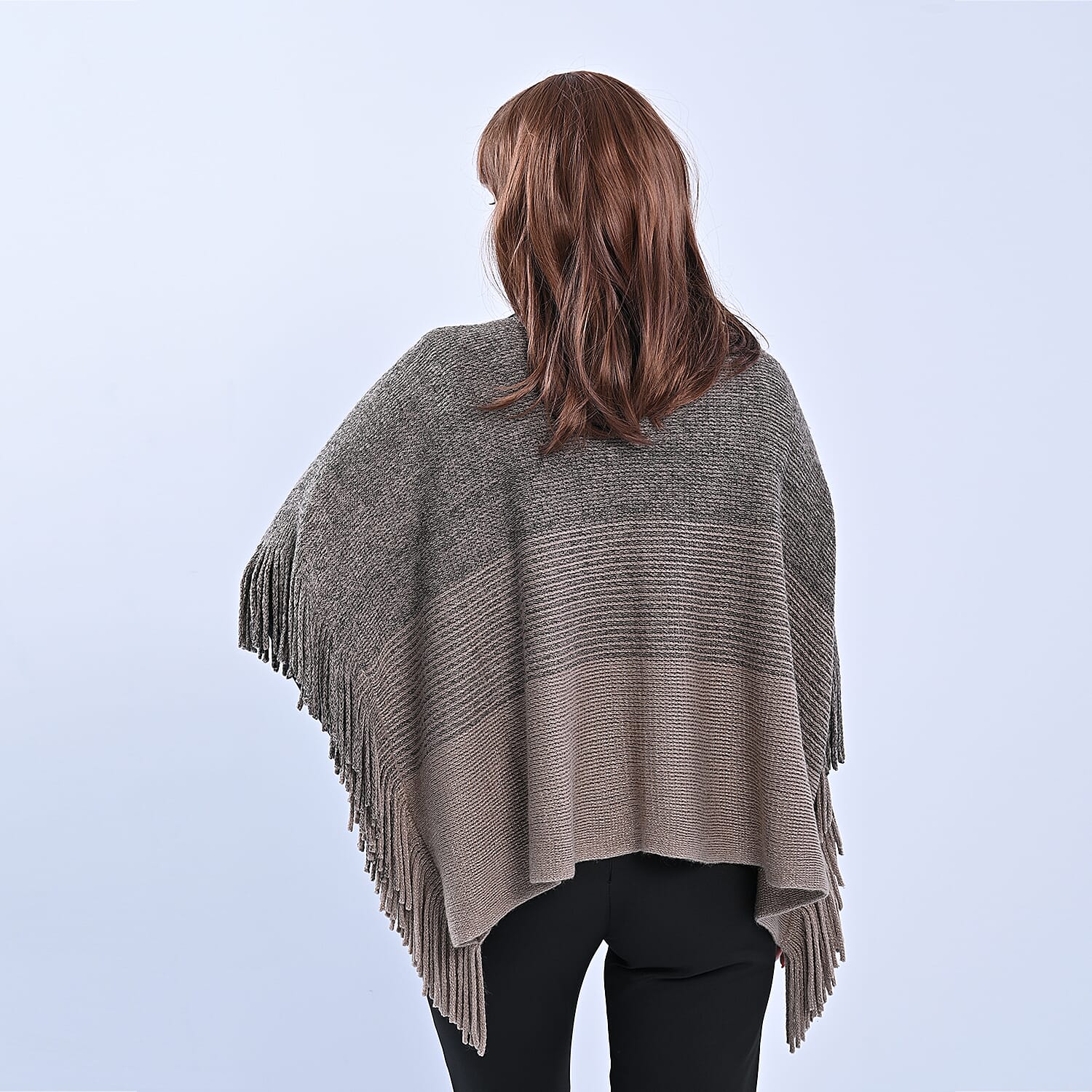 TAMSY Knitted Poncho with Tassel - Beige - Gold