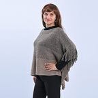 TAMSY Knitted Poncho with Tassel - Beige - Gold