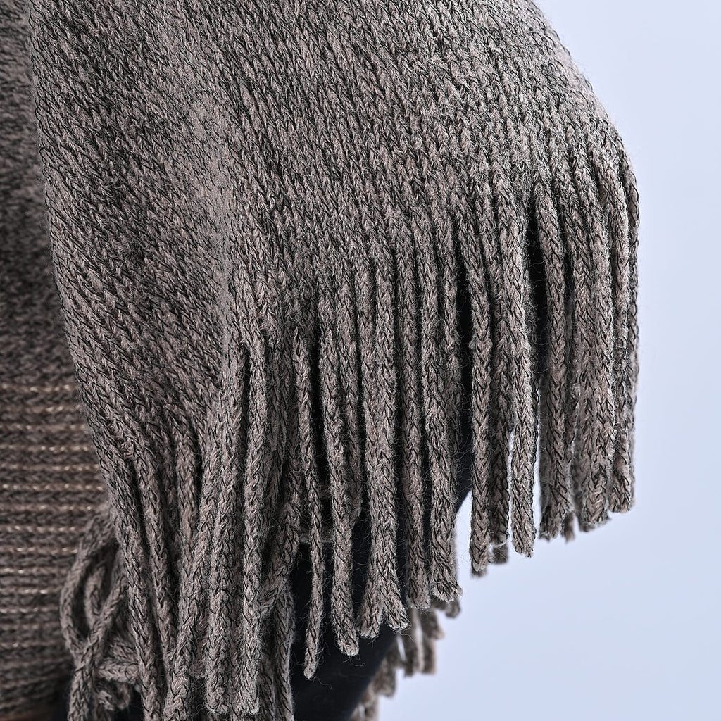 TAMSY Knitted Poncho with Tassel - Beige - Gold