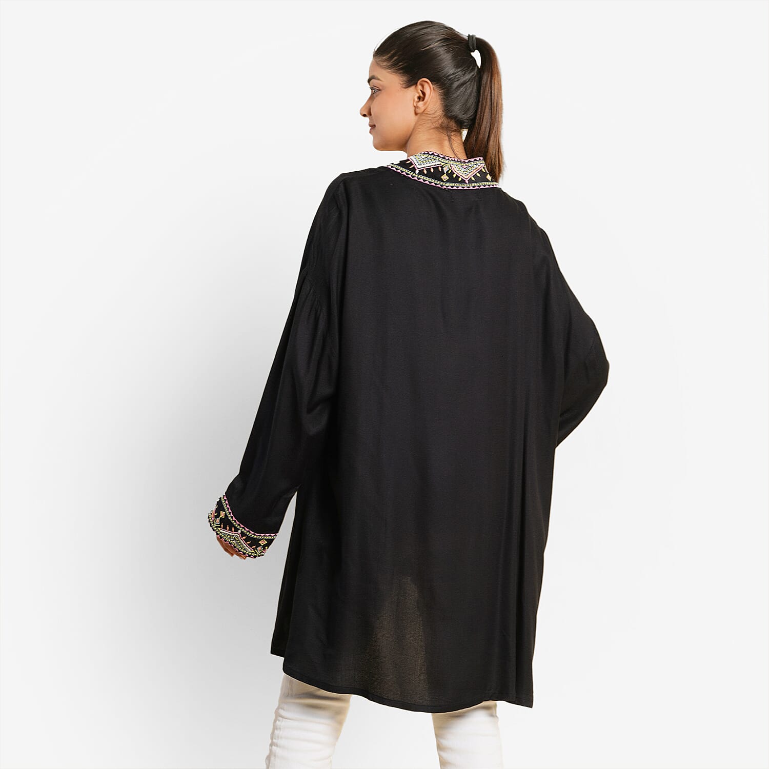 TAMSY 100% Viscose Twill Short Kimono (One Size, 8-18) - Black
