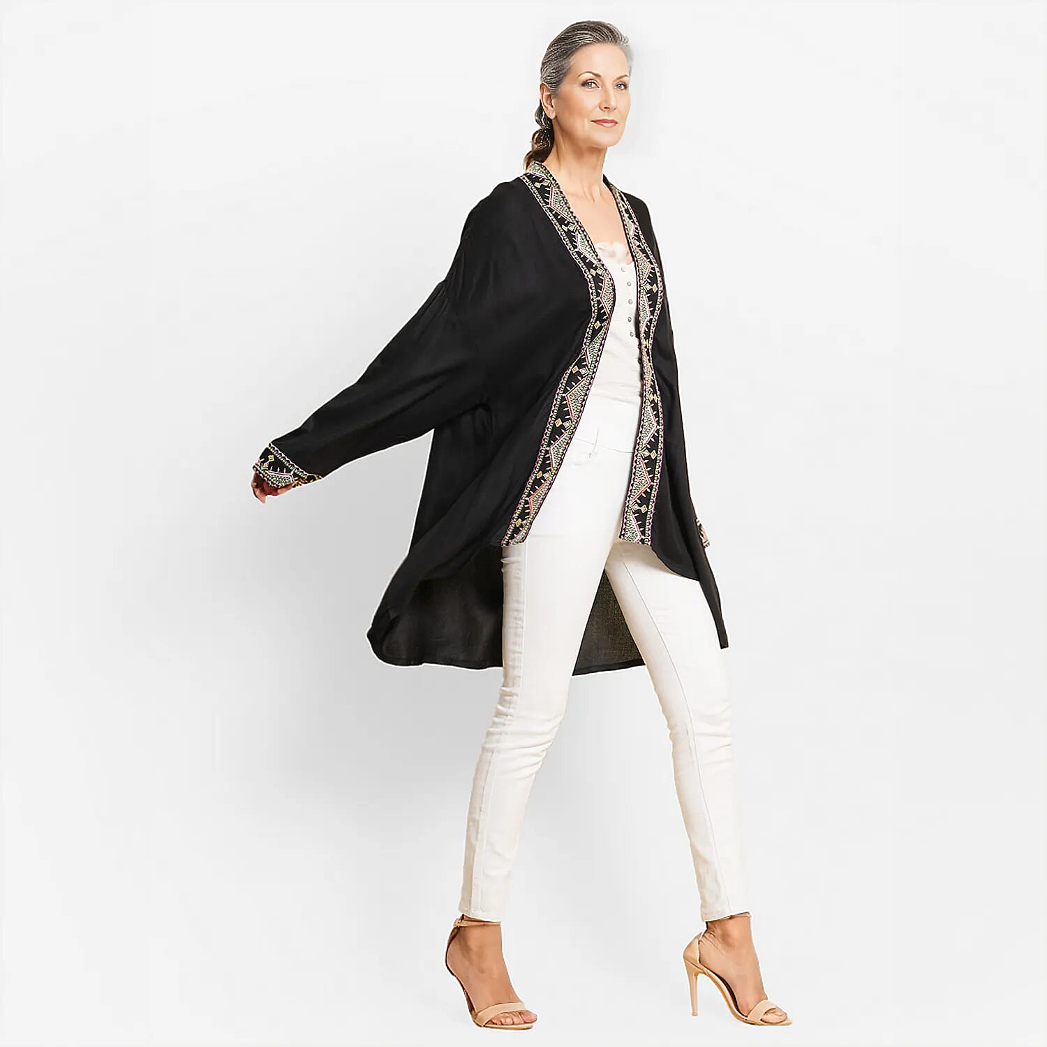 TAMSY 100% Viscose Twill Short Kimono (One Size, 8-18) - Black