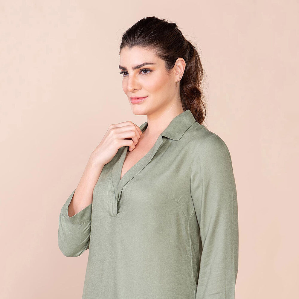 TAMSY 100% Viscose Top (Size 14) - Olive Green