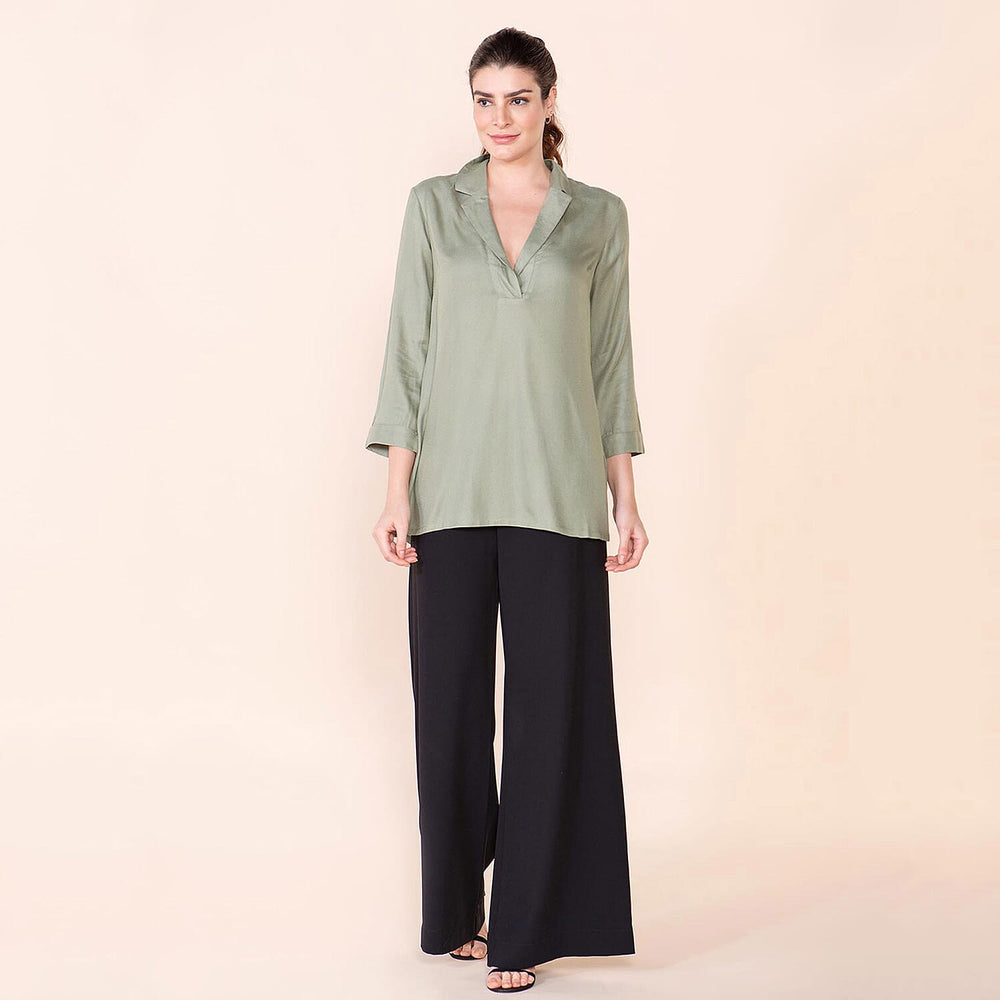 TAMSY 100% Viscose Top (Size 14) - Olive Green