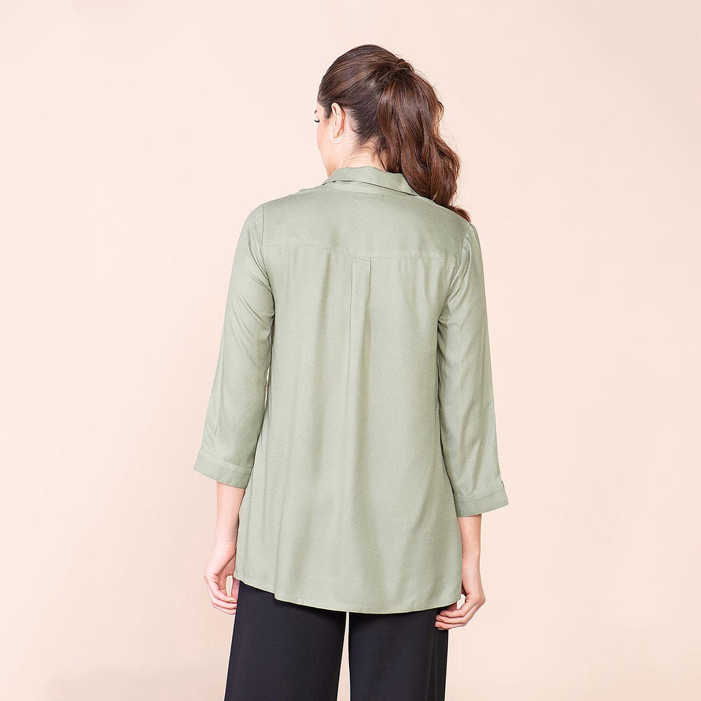 TAMSY 100% Viscose Top (Size 14) - Olive Green