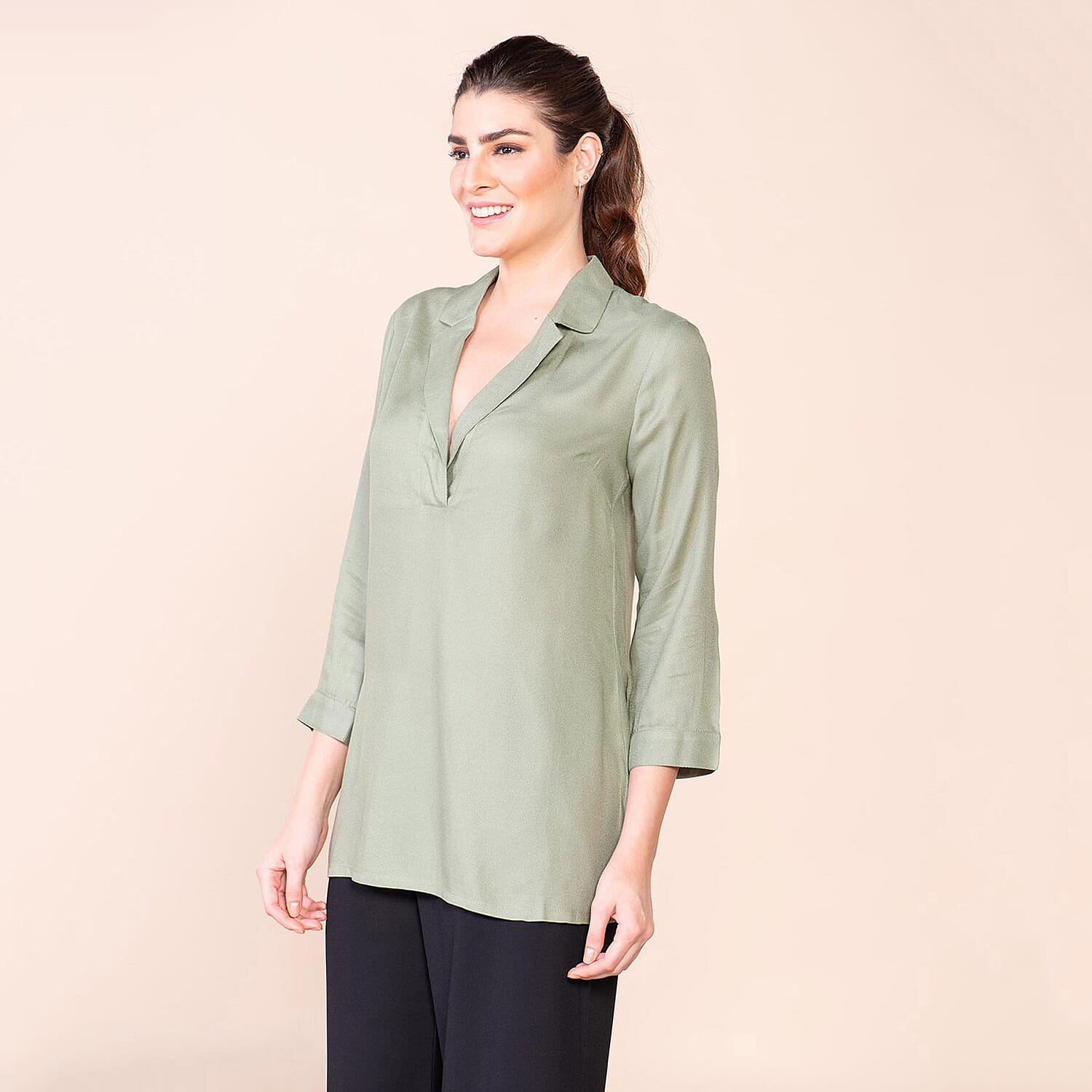 TAMSY 100% Viscose Top (Size 18) - Olive Green