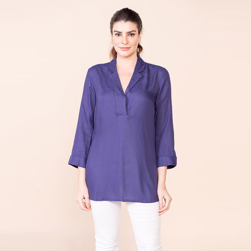 TAMSY 100% Viscose Top (Size 24) - Navy Blue