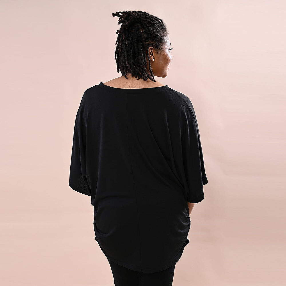 TAMSY V-Neck Knitted Drape Top (Size 10-18) - Black