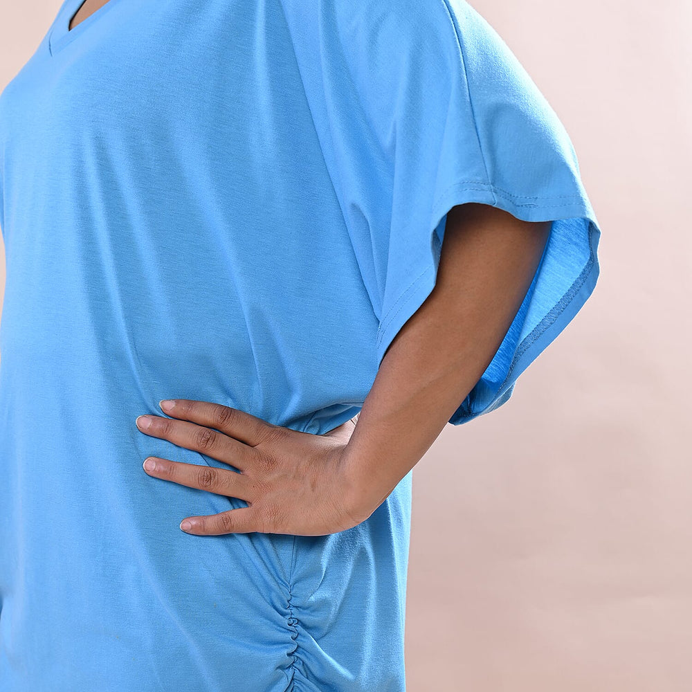 TAMSY V-Neck Knitted Drape Top (Size 10-18) - Blue