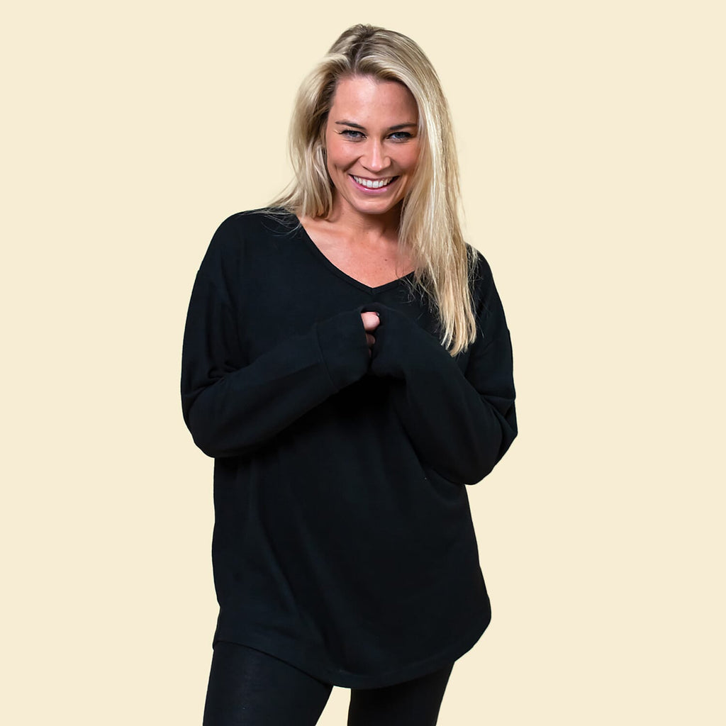 TAMSY Casual Long Sleeves Top (Size 10) - Black