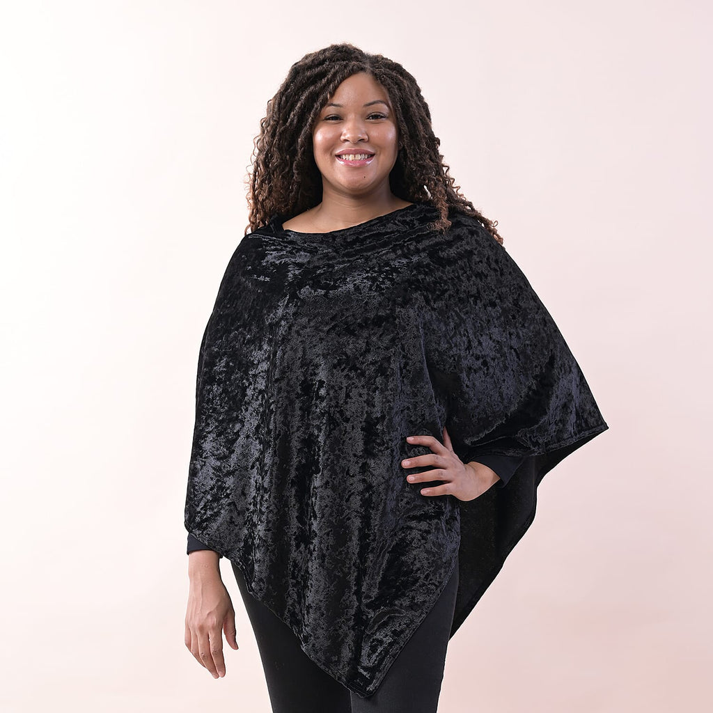 TAMSY Velvet Poncho (Size 75 Cm) - Solid Black