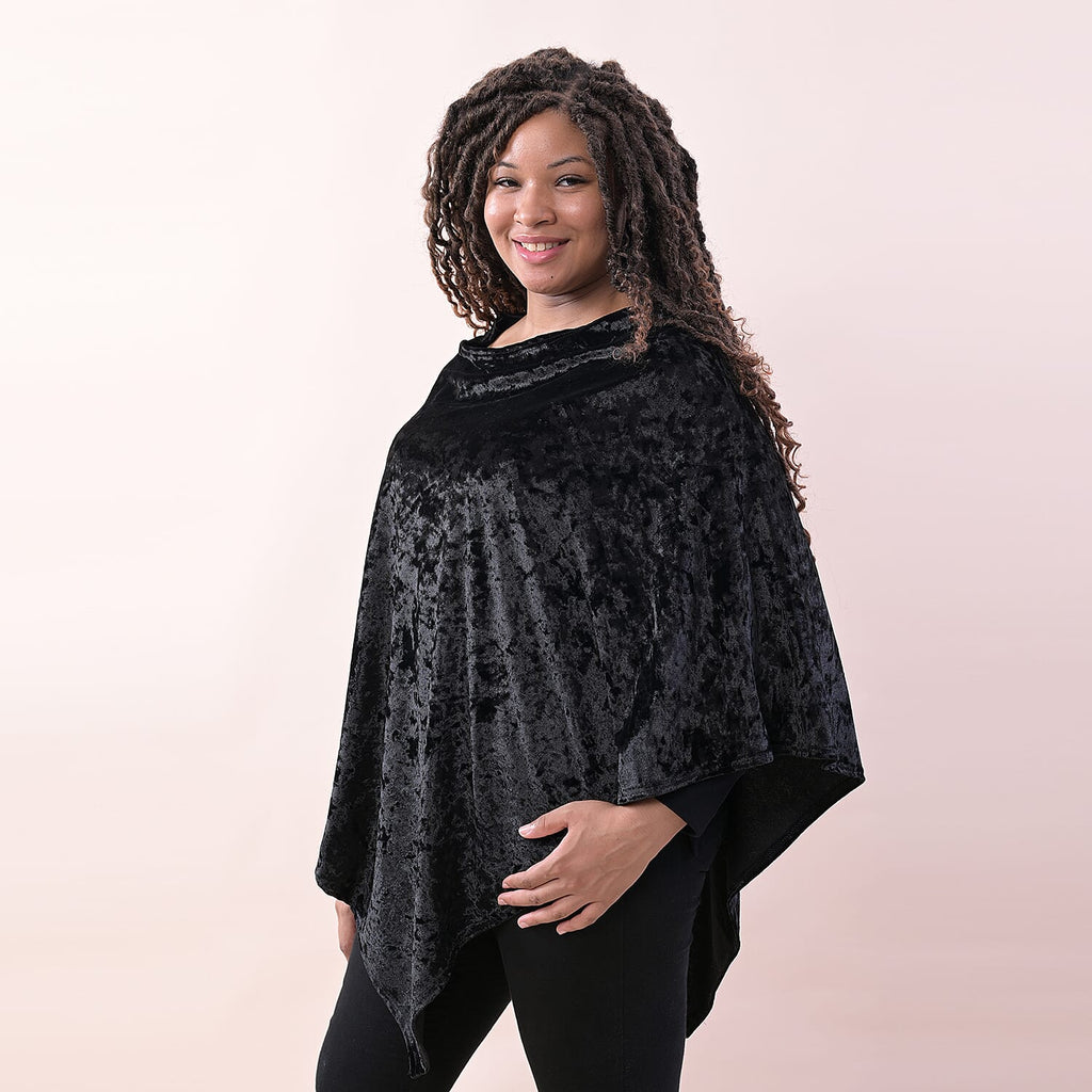 TAMSY Velvet Poncho (Size 75 Cm) - Solid Black