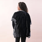TAMSY Velvet Kimono with Leopard Print Border (Size 70x75 Cm) - Black - Grey