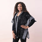 TAMSY Velvet Kimono with Leopard Print Border (Size 70x75 Cm) - Black - Grey
