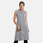 TAMSY 100% Viscose Diamond Pattern Long Length Sleeveless Top (Size-12) - Black & White