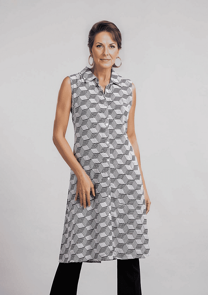 TAMSY 100% Viscose Diamond Pattern Long Length Sleeveless Top (Size-12) - Black & White