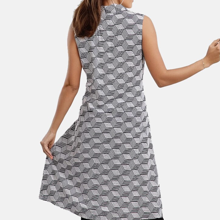 TAMSY 100% Viscose Diamond Pattern Long Length Sleeveless Top (Size-12) - Black & White