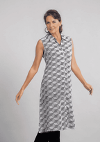 TAMSY 100% Viscose Diamond Pattern Long Length Sleeveless Top (Size-12) - Black & White