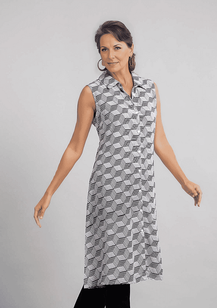 TAMSY 100% Viscose Diamond Pattern Long Length Sleeveless Top (Size-12) - Black & White