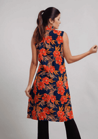 TAMSY 100% Viscose Floral Pattern Long Length Sleeveless Top (Size-12) - Red and Navy