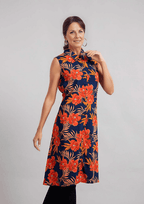 TAMSY 100% Viscose Floral Pattern Long Length Sleeveless Top (Size-12) - Red and Navy