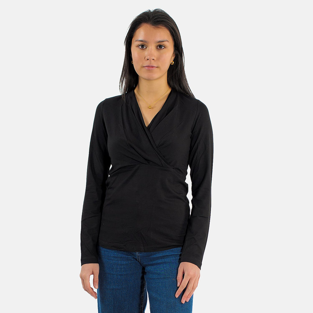 TAMSY Viscose Long Sleeves Wrap Top (Size S,8-10) - Black