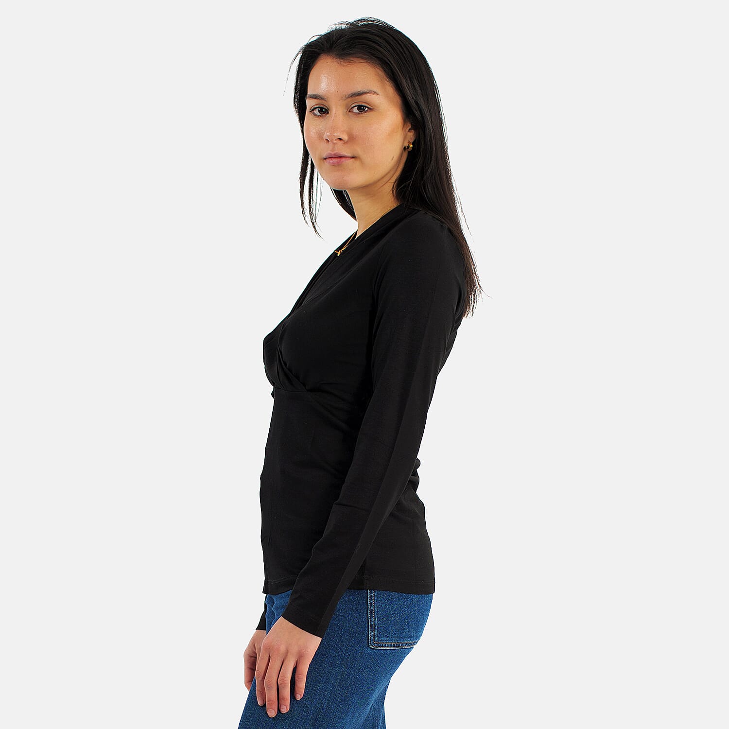 TAMSY Viscose Long Sleeves Wrap Top (Size S,8-10) - Black