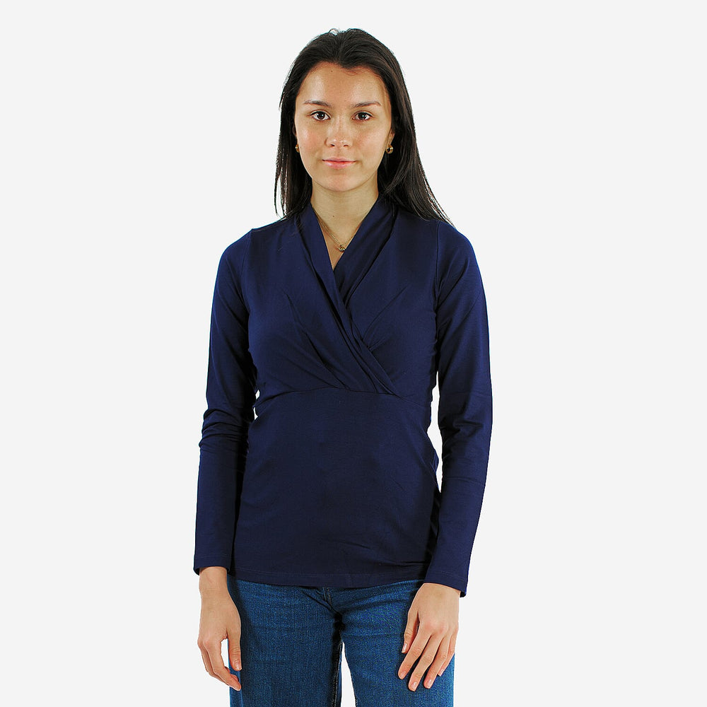 TAMSY Viscose Long Sleeves Wrap Top (Size L,16-18) - Navy