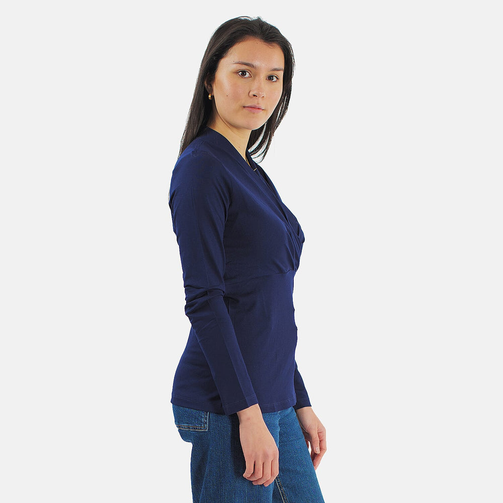 TAMSY Viscose Long Sleeves Wrap Top (Size L,16-18) - Navy