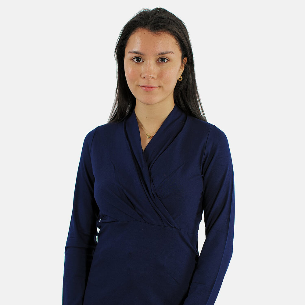 TAMSY Viscose Long Sleeves Wrap Top (Size L,16-18) - Navy