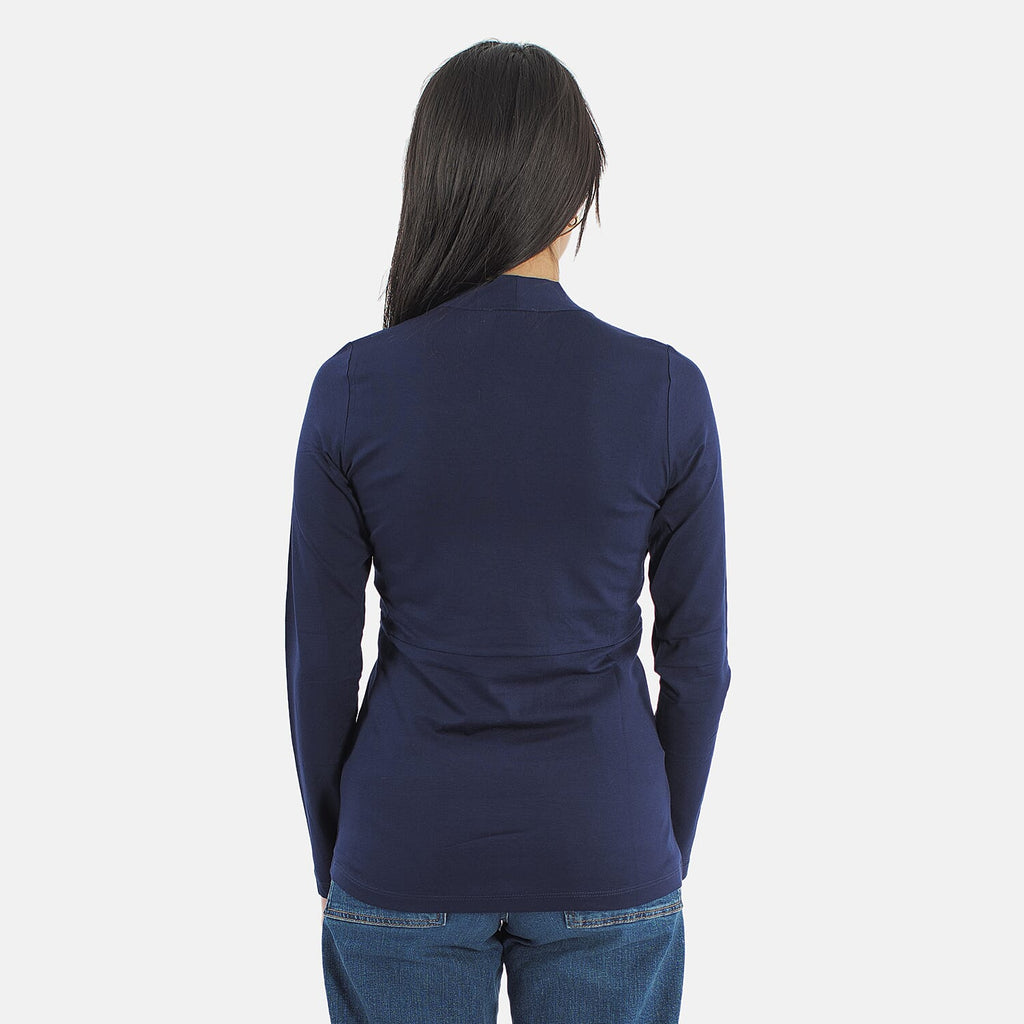 TAMSY Viscose Long Sleeves Wrap Top (Size L,16-18) - Navy