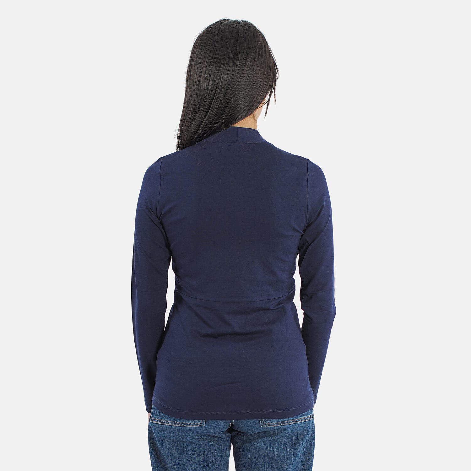 TAMSY Viscose Long Sleeves Wrap Top (Size L,16-18) - Navy