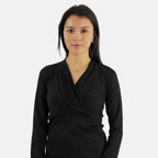 TAMSY Viscose Long Sleeves Wrap Top (Size M,12-14) - Black