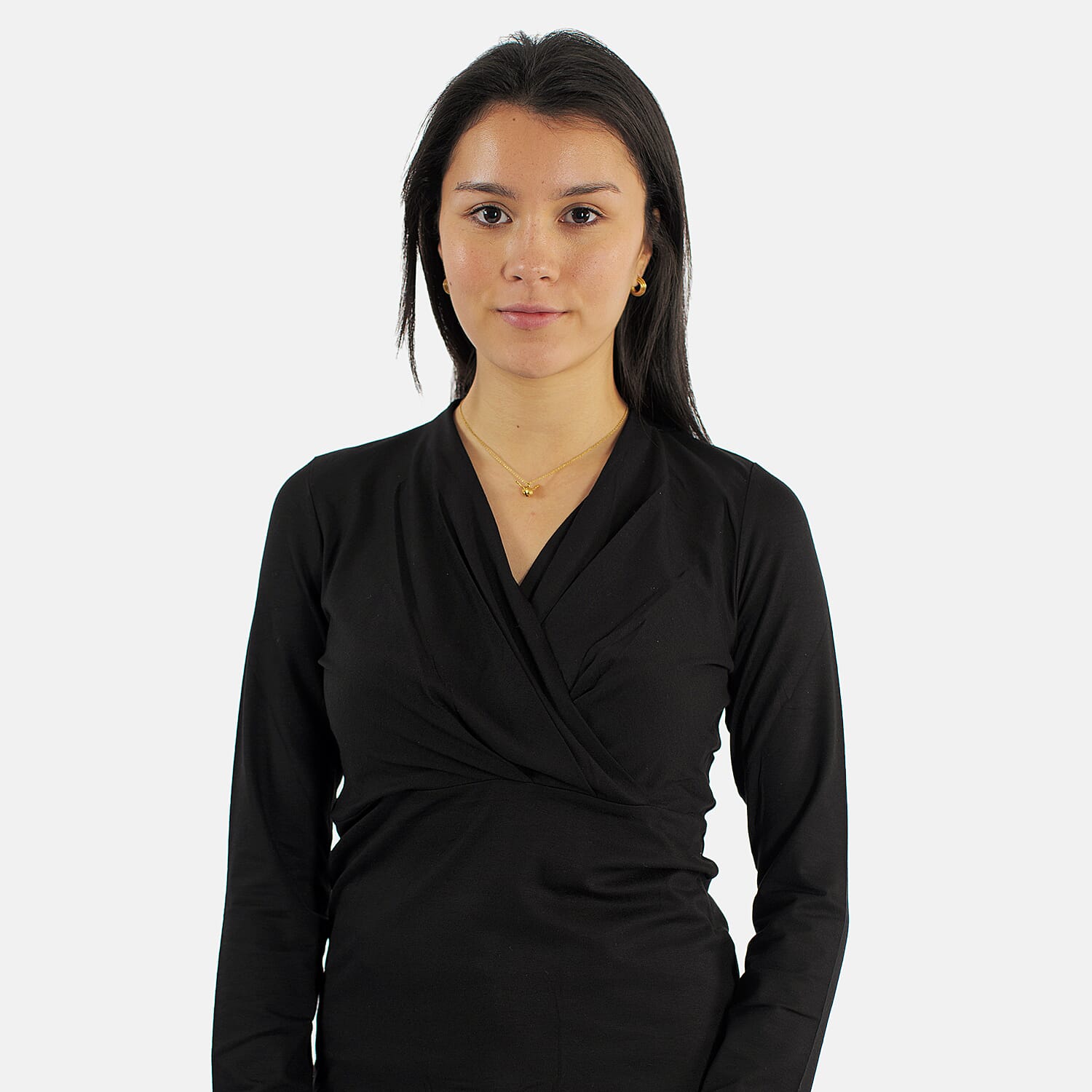 TAMSY Viscose Long Sleeves Wrap Top (Size M,12-14) - Black