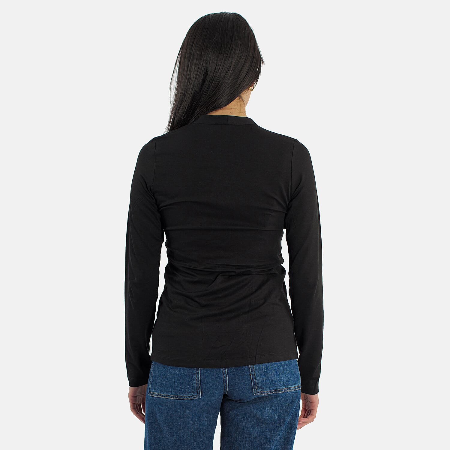 TAMSY Viscose Long Sleeves Wrap Top (Size S,8-10) - Black